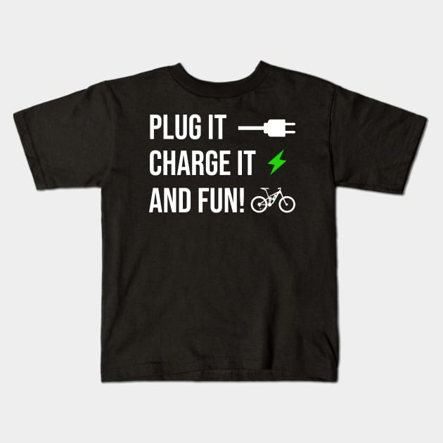 Plug it Charge it fun Design for E-Bike Cyclists Kids T-Shirt by c1337s